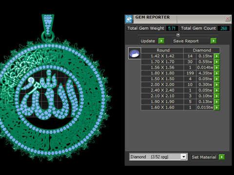 에메랄드 폐하 알라 서예 펜던트 럭셔리 3D 인쇄 가능한 보석 모델 3D 프린트 모델