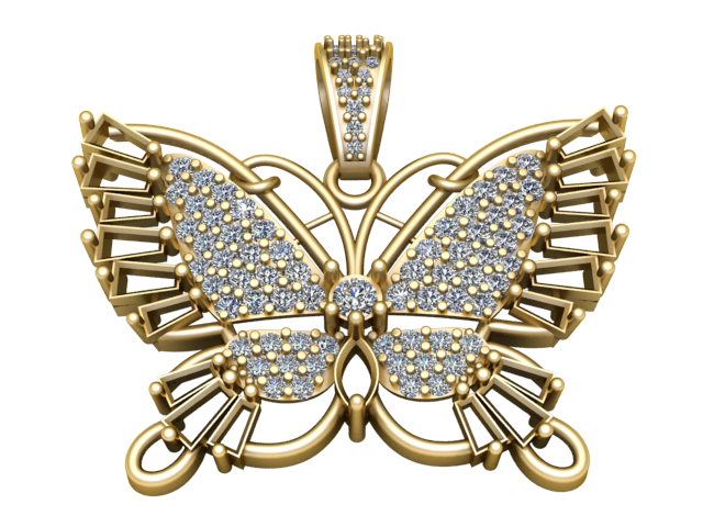 Modello di gioielleria stampabile in 3D con ciondolo a forma di farfalla di lusso con diamanti Modello di stampa 3D .c4d .max .obj .3ds .fbx .stl .blend