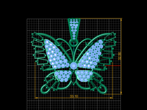 Modello di gioielleria stampabile in 3D con ciondolo a forma di farfalla di lusso con diamanti Modello di stampa 3D