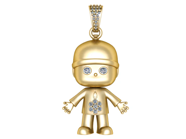Cute Boy Character Pendant with Diamond Accents 3D Printable Jewelry Model 3D Print Model .c4d .max .obj .3ds .fbx .stl .blend 