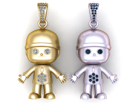 Cute Boy Character Pendant with Diamond Accents 3D Printable Jewelry Model 3D Print Model