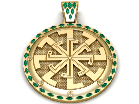 Emerald Kolovrat Sun Wheel Luxury 3D Printable Pendant Model 3D Print Model