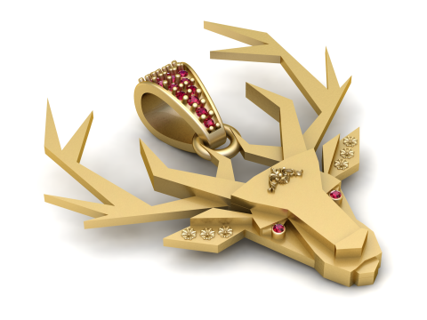 Altın Geyik Ta&ccedil; L&uuml;ks Geometrik Geyik Kolye 3D Yazdırılabilir Model 3D Baskı Modeli