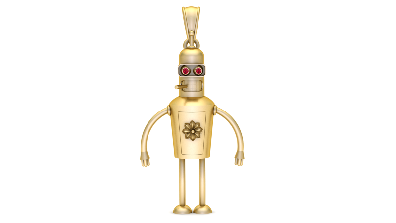 Golden Retro Robot Charm Luxury 3D Printable Pendant Model 3D Print Model .c4d .max .obj .3ds .fbx .stl .blend 