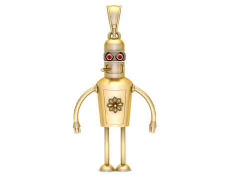 Golden Retro Robot Charm Luxury 3D Printable Pendant Model 3D Print Model