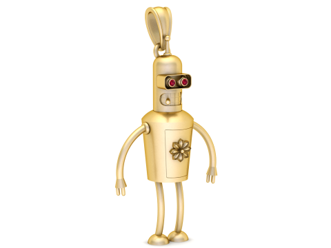 Golden Retro Robot Charm Luxury 3D Printable Pendant Model 3D Print Model