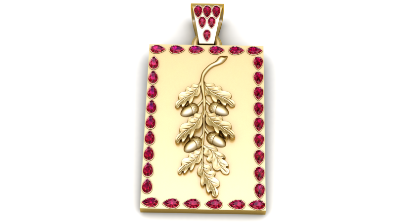 루비 오크 도토리 엠블럼 럭셔리 3D 인쇄 가능한 펜던트 모델 3D 프린트 모델 .c4d .max .obj .3ds .fbx .stl .blend 