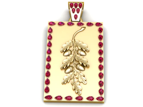 红宝石橡木橡子徽章豪华 3D 打印吊坠模型 3D 打印模型