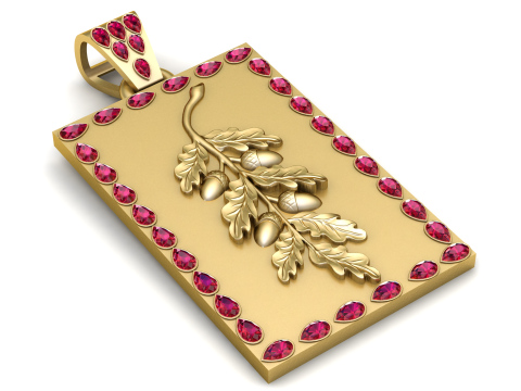 루비 오크 도토리 엠블럼 럭셔리 3D 인쇄 가능한 펜던트 모델 3D 프린트 모델