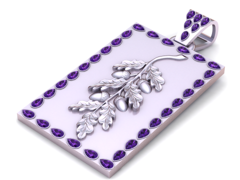 루비 오크 도토리 엠블럼 럭셔리 3D 인쇄 가능한 펜던트 모델 3D 프린트 모델