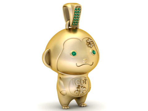 Golden Lucky Monkey Charm Luxury 3D Printable Pendant 3D Print Model