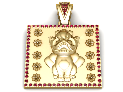 Golden Guardian Beast Square Pendant Luxury 3D Printable Jewelry Model 3D Print Model
