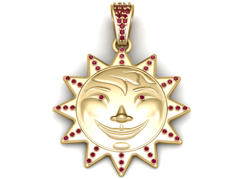 Radiant Sun Smile Pendant Luxury 3D Printable Gold Medallion 3D Print Model