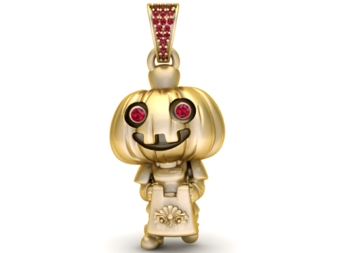 Golden Pumpkin Doll Pendant Cute Luxury Halloween 3D Printable Jewelry 3D Print Model