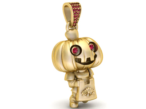 Golden Pumpkin Doll Pendant Cute Luxury Halloween 3D Printable Jewelry 3D Print Model