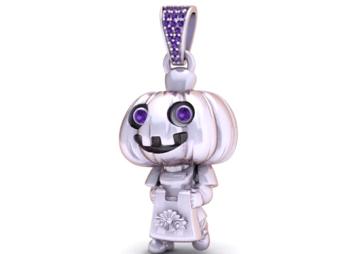 Golden Pumpkin Doll Pendant Cute Luxury Halloween 3D Printable Jewelry 3D Print Model