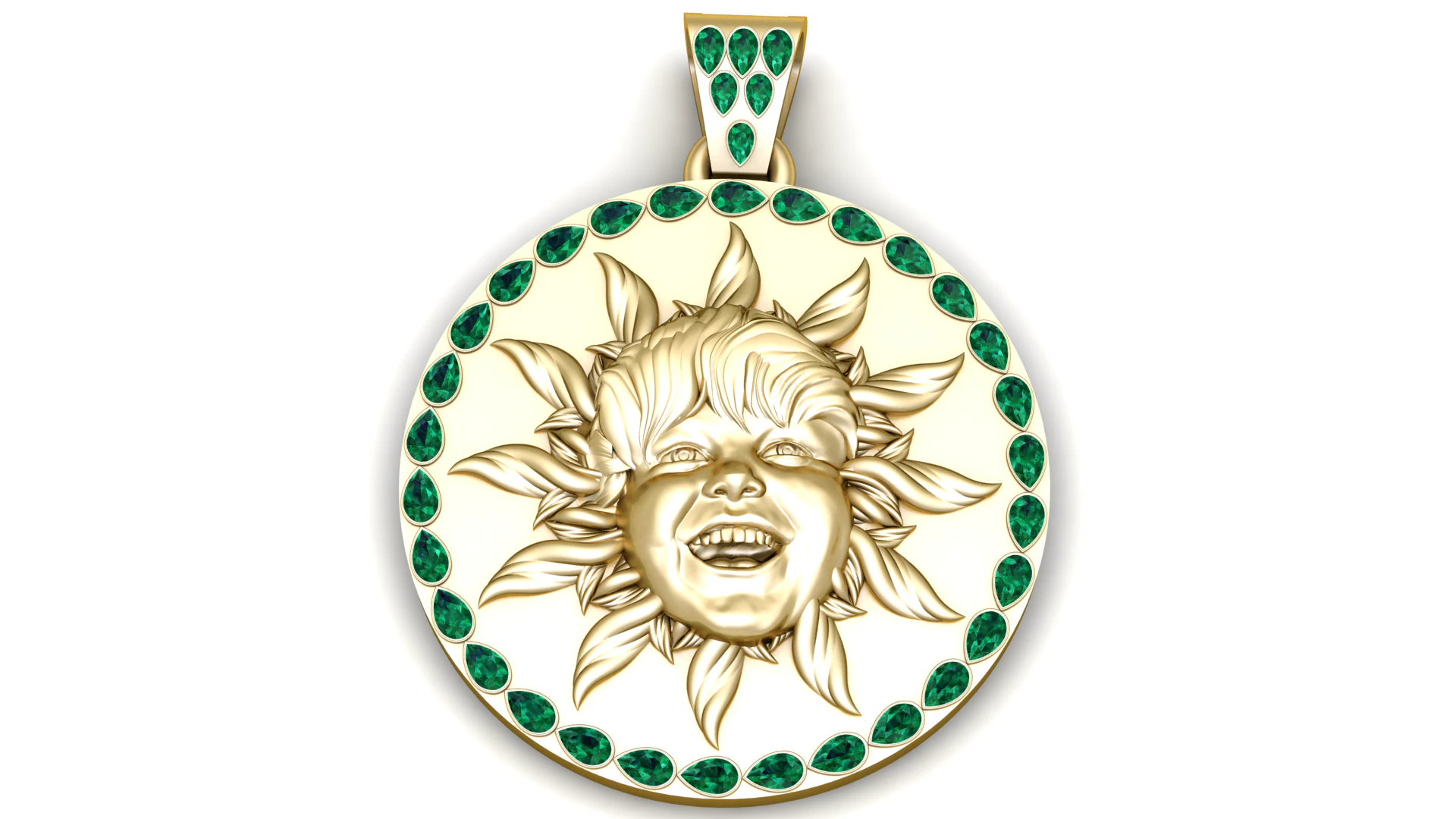Emerald Sun Child Medallion Luxury 3D Printable Gold Pendant 3D Print Model .c4d .max .obj .3ds .fbx .stl .blend