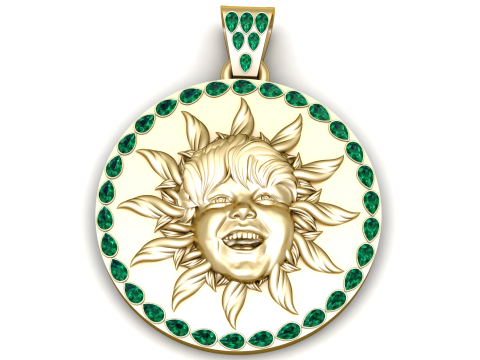 Emerald Sun Child Medallion Luxury 3D Printable Gold Pendant 3D Print Model