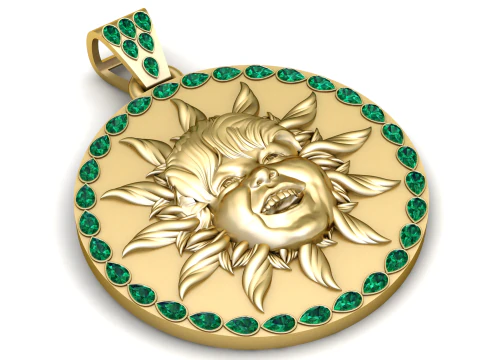 Emerald Sun Child Medallion Luxury 3D Printable Gold Pendant 3D Print Model