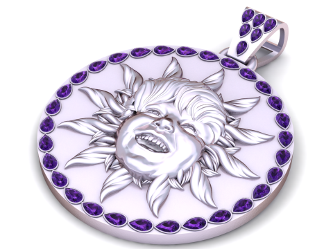 Ciondolo in oro stampabile 3D di lusso con medaglione bambino sole smeraldo Modello di stampa 3D