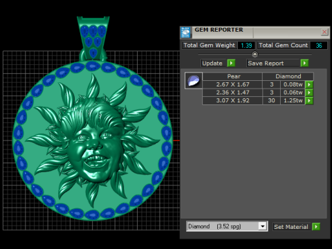 Ciondolo in oro stampabile 3D di lusso con medaglione bambino sole smeraldo Modello di stampa 3D