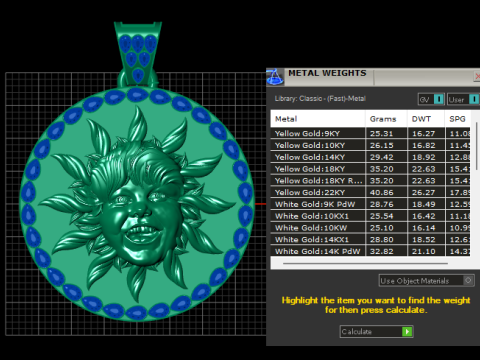 Ciondolo in oro stampabile 3D di lusso con medaglione bambino sole smeraldo Modello di stampa 3D