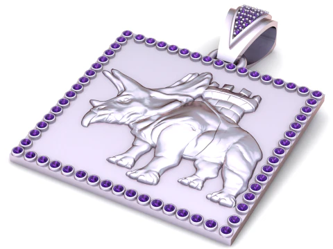 Golden Triceratops Fortress Pendant Emerald Frame Luxury 3D Printable Jewelry 3D Print Model
