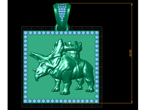 Golden Triceratops Fortress Pendant Emerald Frame Luxury 3D Printable Jewelry 3D Print Model