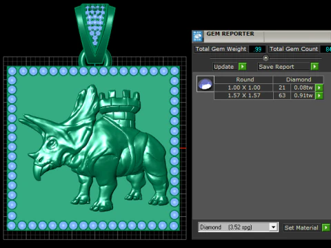 Golden Triceratops Fortress Pendant Emerald Frame Luxury 3D Printable Jewelry 3D Print Model