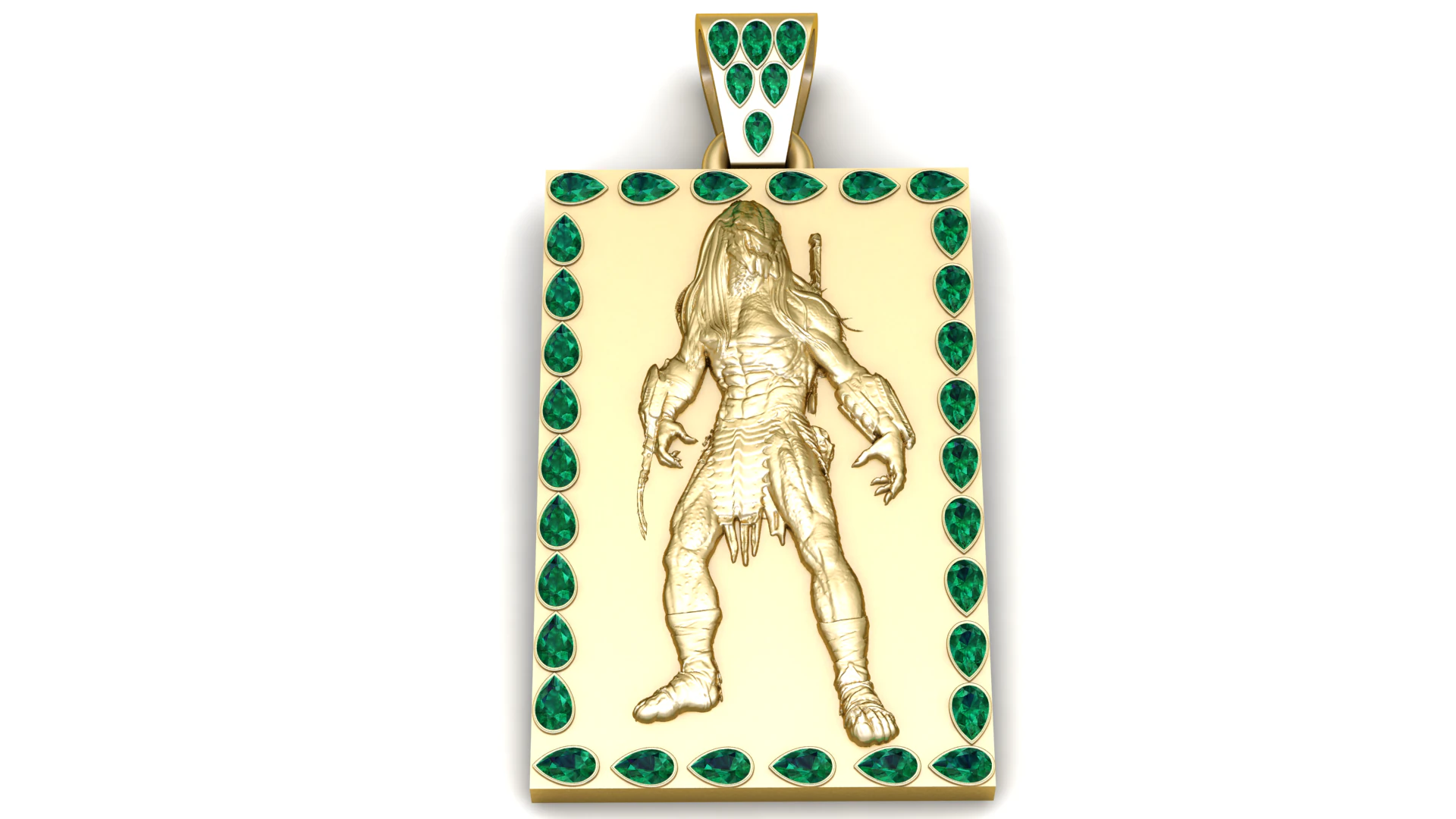 Golden Predator Warrior Pendant Emerald Frame Luxury 3D Printable Jewelry 3D Print Model .c4d .max .obj .3ds .fbx .stl .blend 