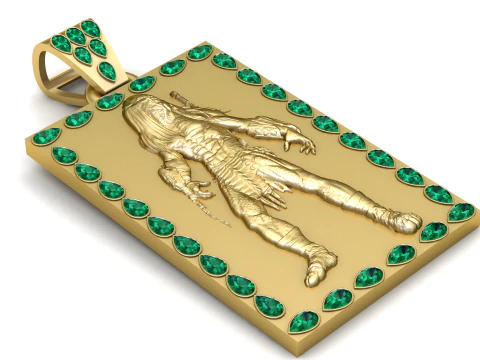 Golden Predator Warrior Pendant Emerald Frame Luxury 3D Printable Jewelry 3D Print Model