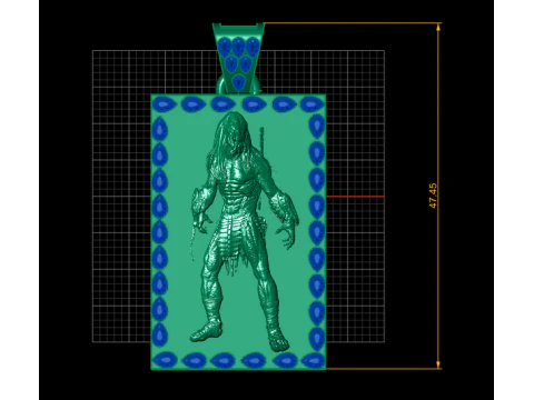 Golden Predator Warrior Pendant Emerald Frame Luxury 3D Printable Jewelry 3D Print Model
