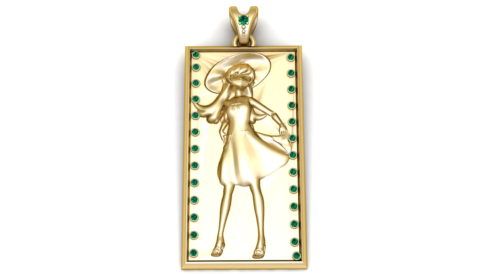 Golden Elegance Lady Pendant Emerald Frame Luxury 3D Printable Jewelry 3D Print Model .c4d .max .obj .3ds .fbx .stl .blend 