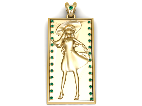 Golden Elegance Lady Pendant Emerald Frame Luxury 3D Printable Jewelry 3D Print Model