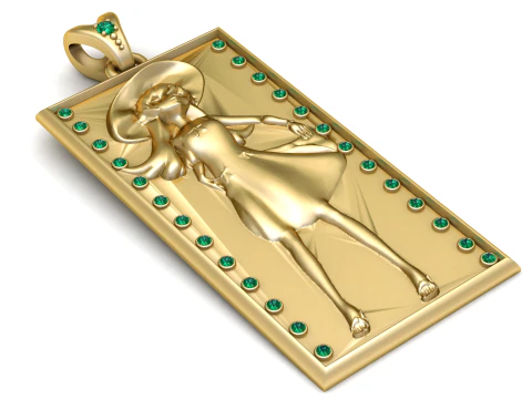 Golden Elegance Lady Pendant Emerald Frame Luxury 3D Printable Jewelry 3D Print Model