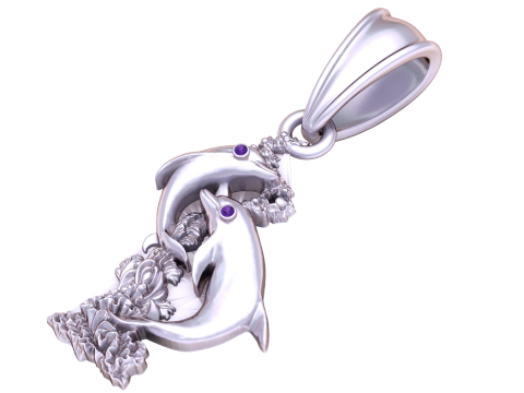 Twin Dolphin Vertical Pendant 3D Printable Model 3D Print Model