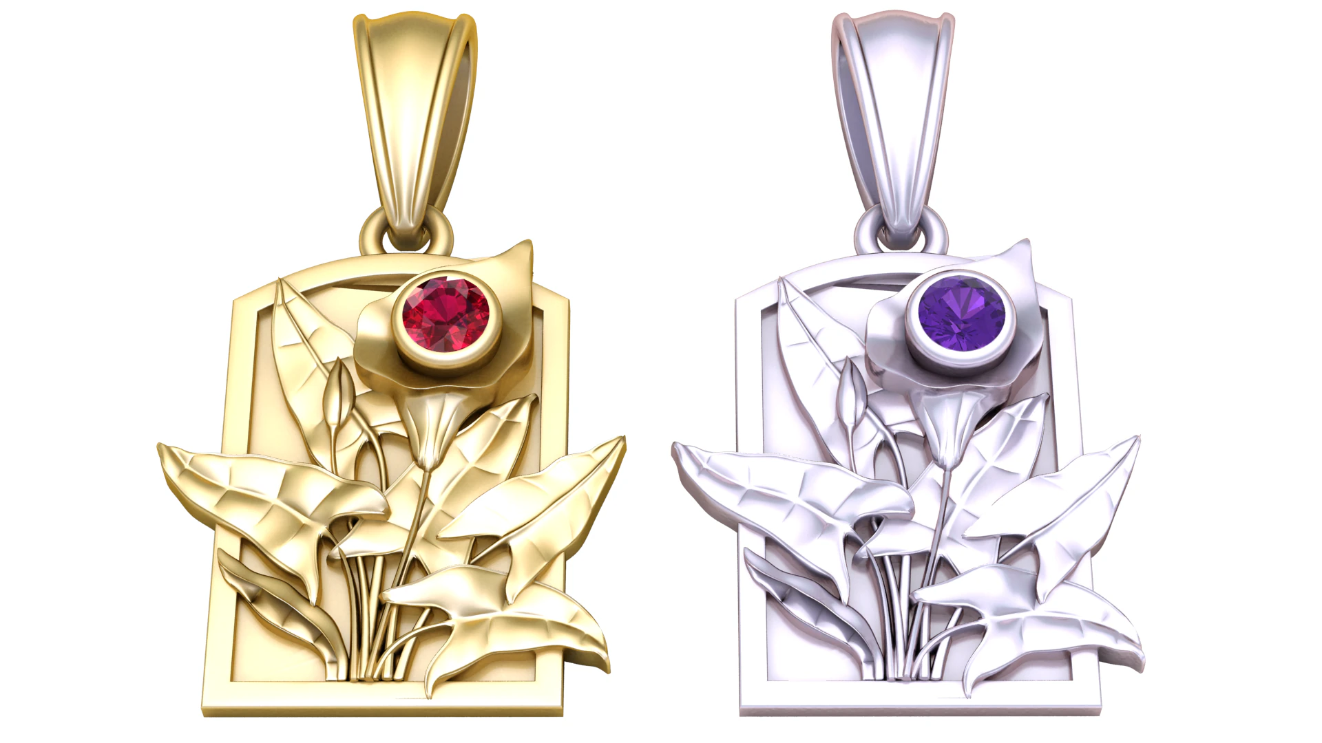 Floral Relief Rectangle Pendant 3D Printable Model 3D Print Model .c4d .max .obj .3ds .fbx .stl .blend 