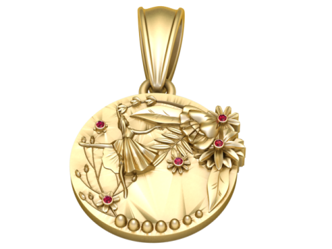 Whimsical Fairy Garden Coin Pendant 3D Printable Model 3D Print Model