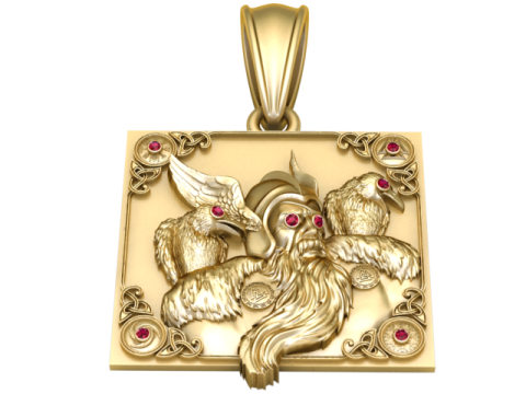 Odin Raven God Square Pendant 3D Printable Model 3D Print Model