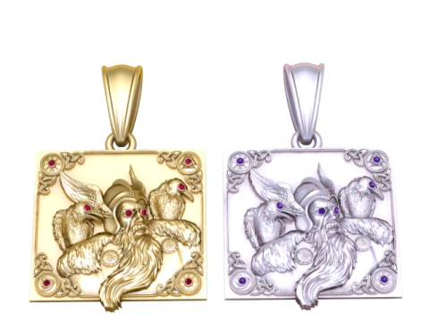 Odin Raven God Square Pendant 3D Printable Model 3D Print Model