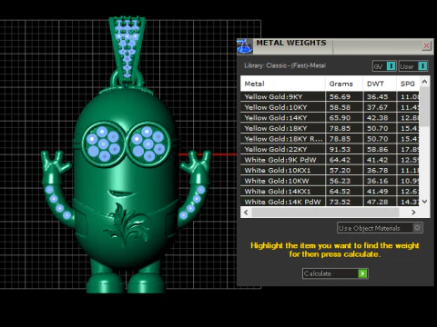 高級ゴールド漫画キャラクターペンダント 3Dプリントモデル