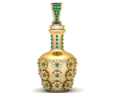 Liontin Bunga Emas Kerajaan dengan Batu Zamrud Model Cetak 3D