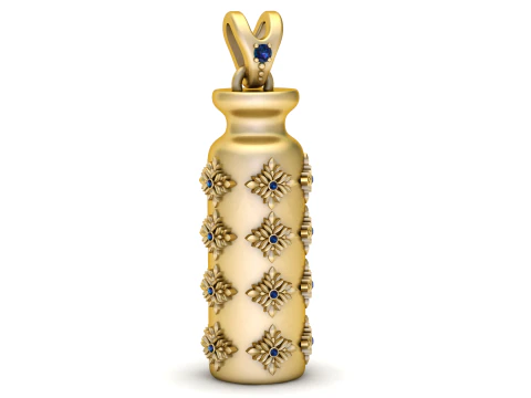 Royal Gold Ornamental Pendant with Blue Sapphire Stones 3D Print Model