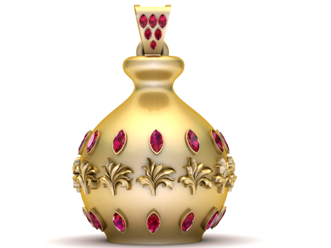 K&ouml;niglicher Zieranh&auml;nger aus Gold mit Rubin-Edelsteinen 3D Druckmodell