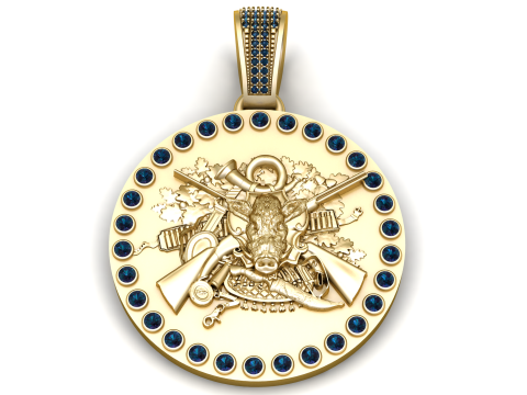 Royal Gold Hunting Emblem Medallion Pendant 3D Print Model