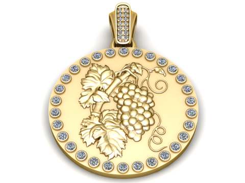Luxury Gold Grape Vine Medallion Pendant 3D Print Model