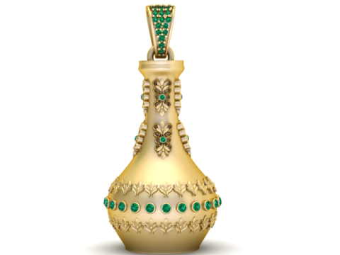 Royal Gold Floral Pendant with Emerald Stones 3D Print Model