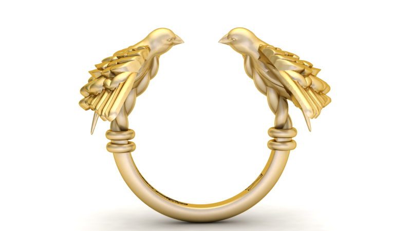 Bague Oiseaux Jumeaux Dorés Luxe Nature Modèles 3D en vedette .c4d .max .obj .3ds .fbx .stl .blend