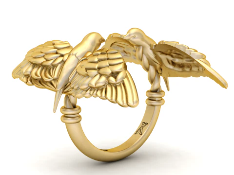 Golden Twin Birds Ring Luxury Nature 3D Print Model