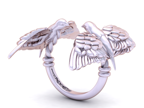 Bague Oiseaux Jumeaux Dor&eacute;s Luxe Nature Modèles 3D en vedette